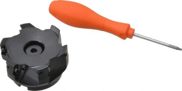 Kennametal - 6 Inserts, 3" Cut Diam, 1" Arbor Diam, 14.22mm Max Depth of Cut, Indexable Square-Shoulder Face Mill - 0/90° Lead Angle, 1-3/4" High, EC14.., EP14.. Insert Compatibility, Through Coolant, Series Mill 1-14 - Apex Tool & Supply