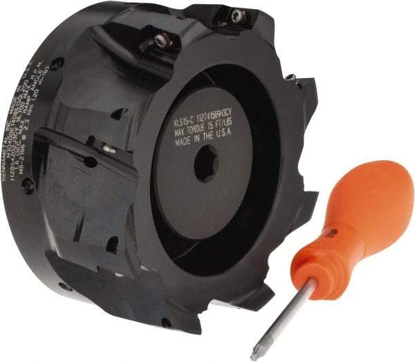 Kennametal - 8 Inserts, 4" Cut Diam, 1-1/2" Arbor Diam, 14.22mm Max Depth of Cut, Indexable Square-Shoulder Face Mill - 0/90° Lead Angle, 2" High, EC14.., EP14.. Insert Compatibility, Through Coolant, Series Mill 1-14 - Apex Tool & Supply