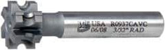 Whitney Tool Co. - 3/32" Radius, 3/16" Circle Diam, 7/8" Cutter Diam, 1/2" Cutting Width, Shank Connection, Concave Radius Cutter - 1/2" Shank Diam, 3" OAL, Carbide-Tipped, Uncoated, Profile Ground, 6 Teeth, Weldon Flat - Apex Tool & Supply