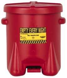 Eagle - 6 Gallon Capacity, Polyethylene Oily Waste Can - 13-1/2 Inch Long x 16-1/2 Inch Wide/Diameter x 16 Inch High, Red, Foot Operated, Approved FM - Apex Tool & Supply