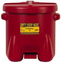 Eagle - 10 Gallon Capacity, Polyethylene Oily Waste Can - 18 Inch Long x 22 Inch Wide/Diameter x 18 Inch High, Red, Foot Operated, Approved FM - Apex Tool & Supply