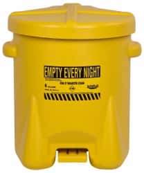 Eagle - 6 Gallon Capacity, Polyethylene Oily Waste Can - 13-1/2 Inch Long x 16-1/2 Inch Wide/Diameter x 16 Inch High, Yellow, Foot Operated, Approved FM - Apex Tool & Supply