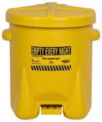Eagle - 6 Gallon Capacity, Polyethylene Oily Waste Can - 13-1/2 Inch Long x 16-1/2 Inch Wide/Diameter x 16 Inch High, Yellow, Foot Operated, Approved FM - Apex Tool & Supply