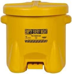 Eagle - 10 Gallon Capacity, Polyethylene Oily Waste Can - 18 Inch Long x 22 Inch Wide/Diameter x 18 Inch High, Yellow, Foot Operated, Approved FM - Apex Tool & Supply