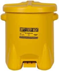 Eagle - 14 Gallon Capacity, Polyethylene Oily Waste Can - 18 Inch Long x 22 Inch Wide/Diameter x 21 Inch High, Yellow, Foot Operated, Approved FM - Apex Tool & Supply