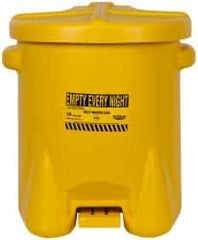 Eagle - 14 Gallon Capacity, Polyethylene Oily Waste Can - 18 Inch Long x 22 Inch Wide/Diameter x 21 Inch High, Yellow, Foot Operated, Approved FM - Apex Tool & Supply