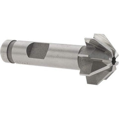 Made in USA - 3/4" Large x 5/16" Small Diam, 3/8" Width of Cut, 90° Included Angle, 8 Teeth, Cobalt Face Angle Cutter - 3/8" Shank Diam, 1-15/16" Overall Length, Weldon Flat - Apex Tool & Supply