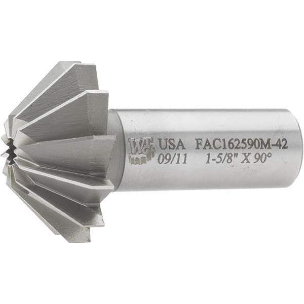 Made in USA - 1-5/8" Large x 5/8" Small Diam, 11/16" Width of Cut, 90° Included Angle, 12 Teeth, Cobalt Face Angle Cutter - 3/4" Shank Diam, 2-11/16" Overall Length, Weldon Flat - Apex Tool & Supply