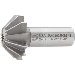 Made in USA - 1-5/8" Large x 5/8" Small Diam, 11/16" Width of Cut, 90° Included Angle, 12 Teeth, Cobalt Face Angle Cutter - 3/4" Shank Diam, 2-11/16" Overall Length, Weldon Flat - Apex Tool & Supply