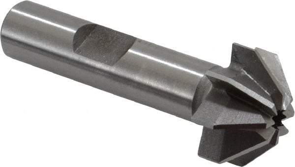 Made in USA - 3/4" Large x 5/16" Small Diam, 3/8" Width of Cut, 90° Included Angle, 8 Teeth, High Speed Steel Face Angle Cutter - 3/8" Shank Diam, 1-15/16" Overall Length, Weldon Flat - Apex Tool & Supply