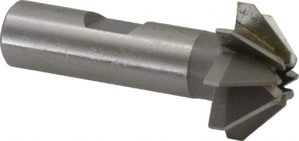 Made in USA - 1" Large x 3/8" Small Diam, 7/16" Width of Cut, 90° Included Angle, 8 Teeth, High Speed Steel Face Angle Cutter - 1/2" Shank Diam, 2-3/16" Overall Length, Weldon Flat - Apex Tool & Supply