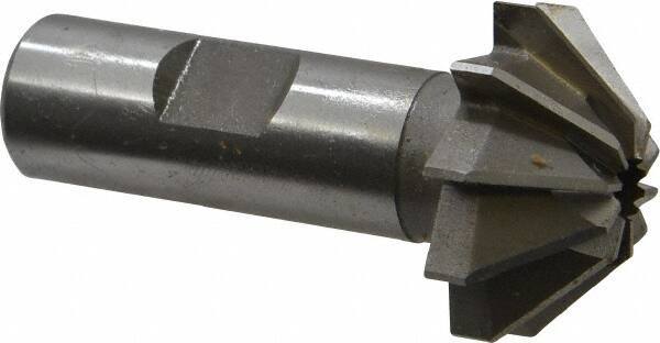 Made in USA - 1-1/4" Large x 1/2" Small Diam, 17/32" Width of Cut, 90° Included Angle, 10 Teeth, High Speed Steel Face Angle Cutter - 5/8" Shank Diam, 2-13/32" Overall Length, Weldon Flat - Apex Tool & Supply