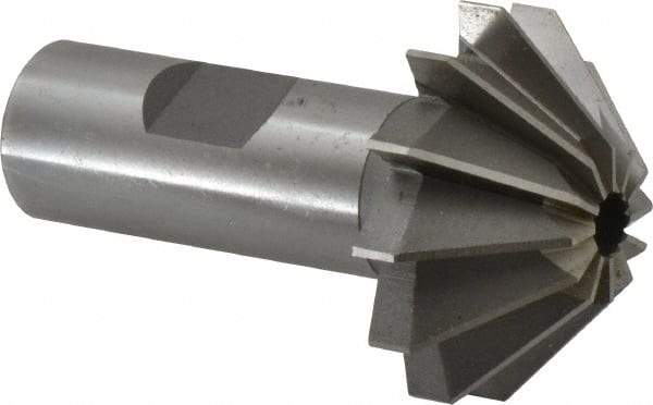 Made in USA - 1-5/8" Large x 5/8" Small Diam, 11/16" Width of Cut, 90° Included Angle, 12 Teeth, High Speed Steel Face Angle Cutter - 3/4" Shank Diam, 2-11/16" Overall Length, Weldon Flat - Apex Tool & Supply