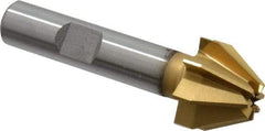 Made in USA - 3/4" Large x 5/16" Small Diam, 17/32" Width of Cut, 60° Included Angle, 8 Teeth, High Speed Steel Face Angle Cutter - 3/8" Shank Diam, 2-3/32" Overall Length, Weldon Flat - Apex Tool & Supply