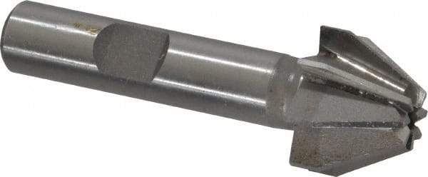 Made in USA - 3/4" Large x 5/16" Small Diam, 17/32" Width of Cut, 60° Included Angle, 8 Teeth, High Speed Steel Face Angle Cutter - 3/8" Shank Diam, 2-3/32" Overall Length, Weldon Flat - Apex Tool & Supply