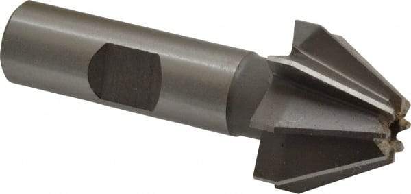 Made in USA - 1" Large x 3/8" Small Diam, 11/16" Width of Cut, 60° Included Angle, 8 Teeth, High Speed Steel Face Angle Cutter - 1/2" Shank Diam, 2-13/32" Overall Length, Weldon Flat - Apex Tool & Supply
