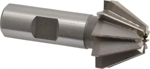 Made in USA - 1-1/4" Large x 1/2" Small Diam, 25/32" Width of Cut, 60° Included Angle, 10 Teeth, High Speed Steel Face Angle Cutter - 5/8" Shank Diam, 2-21/32" Overall Length, Weldon Flat - Apex Tool & Supply