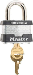 Master Lock - 15/16" Shackle Clearance, Keyed Different Padlock - 5/16" Shackle Width, 5/16" Shackle Diam, Laminated Steel - Apex Tool & Supply