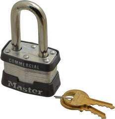 Master Lock - 1-1/2" Shackle Clearance, Keyed Alike Padlock - 3/32" Shackle Width, 9/32" Shackle Diam, Steel - Apex Tool & Supply