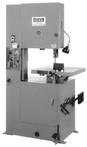 Dake - 19-1/2 Inch Throat Capacity, Variable Speed Pulley Vertical Bandsaw - 50 to 500 SFPM, 1-1/2 HP, Three Phase - Apex Tool & Supply