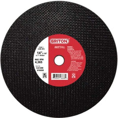 Value Collection - 14" 36 Grit Aluminum Oxide Cutoff Wheel - 1/8" Thick, 1" Arbor, 4,400 Max RPM, Use with Stationary Tools - Apex Tool & Supply
