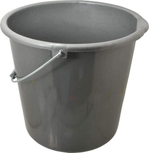 PRO-SOURCE - 10 Qt, Plastic Round Gray Single Pail with Pour Spout - Handle Included - Apex Tool & Supply