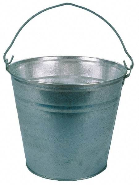 PRO-SOURCE - 12 Qt, 10-3/4" High, Galvanized Steel Round Gray Single Pail - Handle Included, 12-1/4" Top Diam - Apex Tool & Supply