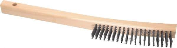 Made in USA - 3 Rows x 19 Columns Wire Scratch Brush - 6-1/4" Brush Length, 13-3/4" OAL, 1-1/8" Trim Length, Wood Toothbrush Handle - Apex Tool & Supply