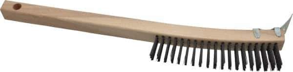 Made in USA - 3 Rows x 19 Columns Wire Scratch Brush - 14" OAL, 1-3/16" Trim Length, Wood Toothbrush Handle - Apex Tool & Supply