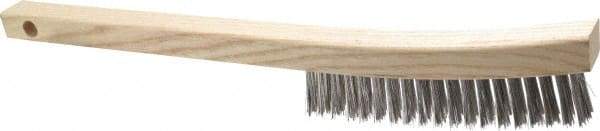 Made in USA - 3 Rows x 19 Columns Wire Scratch Brush - 6-1/4" Brush Length, 13-3/4" OAL, 1-1/8" Trim Length, Wood Toothbrush Handle - Apex Tool & Supply