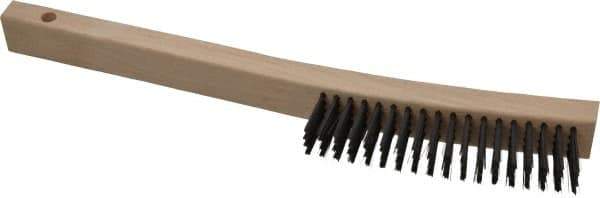 Made in USA - 4 Rows x 19 Columns Wire Scratch Brush - 6-1/4" Brush Length, 13-3/4" OAL, 1-3/16" Trim Length, Wood Toothbrush Handle - Apex Tool & Supply