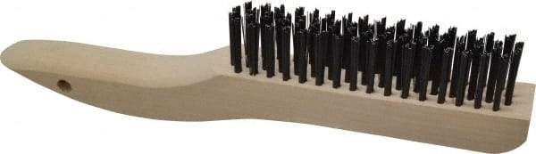 Made in USA - 4 Rows x 16 Columns Wire Scratch Brush - 10" OAL, 1-1/8" Trim Length, Wood Shoe Handle - Apex Tool & Supply