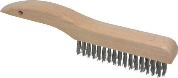 Made in USA - 4 Rows x 16 Columns Wire Scratch Brush - 10" OAL, 1-3/16" Trim Length, Wood Shoe Handle - Apex Tool & Supply