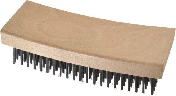 Made in USA - 9 Rows x 21 Columns Wire Scratch Brush - 7-1/4" OAL, 1-3/16" Trim Length, Wood Curved Handle - Apex Tool & Supply