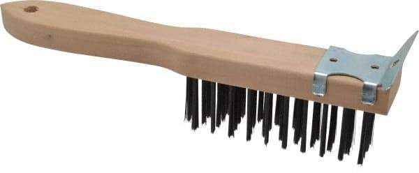 Made in USA - 4 Rows x 11 Columns Wire Scratch Brush - 5" Brush Length, 11" OAL, 1-3/4" Trim Length, Wood Toothbrush Handle - Apex Tool & Supply