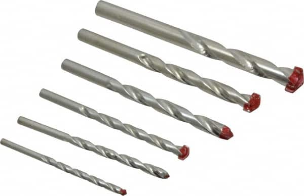 Made in USA - 1/4 to 3/4", 118° Point, Bright Finish, Carbide-Tipped Hammer Drill Bit Set - Apex Tool & Supply