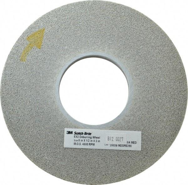 3M - 8" Diam, 1/2" Face Width, 3" Center Hole, Medium Grade, Aluminum Oxide Deburring Wheel - Convolute, Hard Density 8 Grade, 4,500 RPM - Apex Tool & Supply