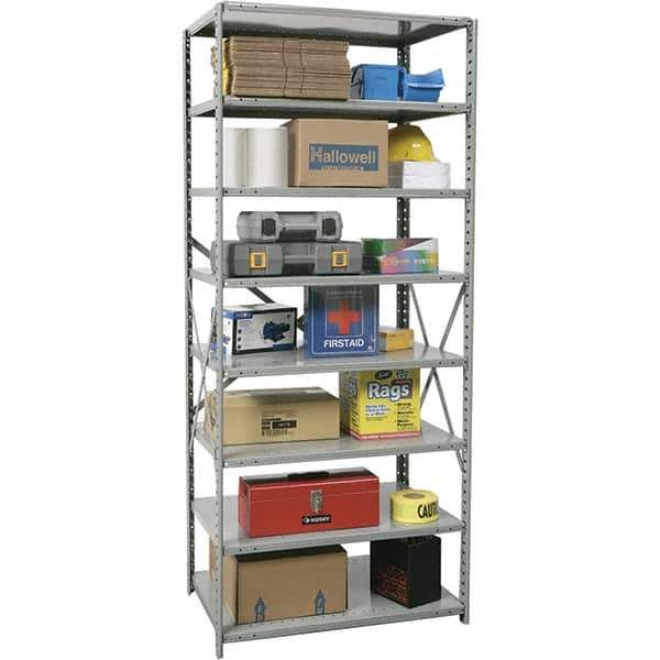 Hallowell - 8 Shelf Starter Unit Box Edge Open Steel Shelving - 800 Lb Capacity, 36" Wide x 87" High x 24" Deep, Gray - Apex Tool & Supply