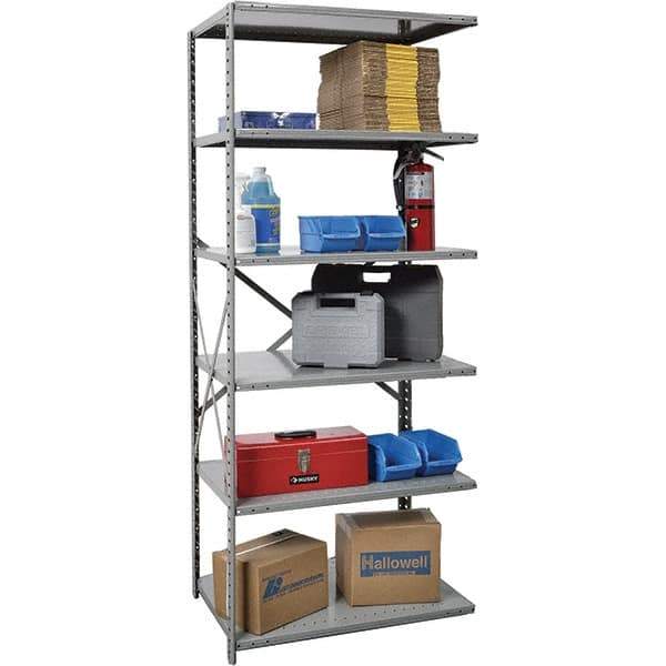 Hallowell - 6 Shelf Add-On Box Edge Open Steel Shelving - 800 Lb Capacity, 36" Wide x 87" High x 24" Deep, Gray - Apex Tool & Supply