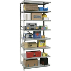 Hallowell - 8 Shelf Add-On Box Edge Open Steel Shelving - 800 Lb Capacity, 36" Wide x 87" High x 24" Deep, Gray - Apex Tool & Supply