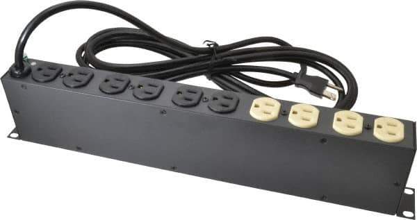 Tripp-Lite - 12 Outlets, 120 Volts, 15 Amps, 15' Cord, Power Outlet Strip - Rack Mount, 5-15P NEMA Configuration, 17-1/2" Strip, ANSI C62.41, IEEE 587, IEEE 587 Category A Specifications, IEEE 587 Category B Specifications, UL1449 3rd Edition - Apex Tool & Supply