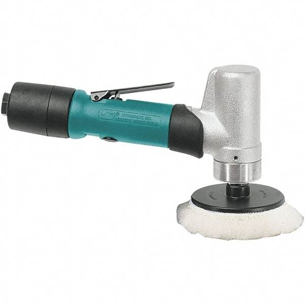 Dynabrade - 3" Pad Diam, 5,000 RPM, 0.4 hp, Handheld Pneumatic Buffer - 24 CFM, 3/8-24" Spindle Thread, 1/4 NPT Inlet - Apex Tool & Supply