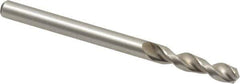 Accupro - #20 130° Parabolic Flute Cobalt Screw Machine Drill Bit - Bright Finish, Right Hand Cut, 0.866" Flute Length, 2.165" OAL, Split Point, Straight Shank - Apex Tool & Supply