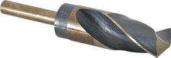 Interstate - 1-1/4" Drill, 118° Point, Cobalt Silver Deming & Reduced Shank Drill Bit - Bright Finish, 6" OAL, Straight Shank, 3" Flute Length, Right Hand Cut, Standard Point, Spiral Flute, Regular Spiral - Apex Tool & Supply
