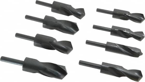 Interstate - 1-1/16 to 1-1/2", 118° Point, Oxide Finish, High Speed Steel Reduced Shank Drill Bit Set - Apex Tool & Supply
