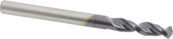 Accupro - #3 130° Parabolic Flute Cobalt Screw Machine Drill Bit - TiAlN Finish, Right Hand Cut, 1.102" Flute Length, 2.598" OAL, Split Point, Straight Shank - Apex Tool & Supply