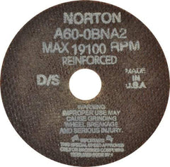 Norton - 4" 60 Grit Aluminum Oxide Cutoff Wheel - 0.035" Thick, 3/4" Arbor, 19,100 Max RPM, Use with Die Grinders - Apex Tool & Supply