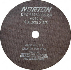 Norton - 6" 60 Grit Aluminum Oxide Cutoff Wheel - 0.035" Thick, 5/8" Arbor, 10,185 Max RPM, Use with Circular Saws - Apex Tool & Supply