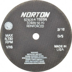 Norton - 7" 36 Grit Aluminum Oxide Cutoff Wheel - 1/16" Thick, 5/8" Arbor, 8,730 Max RPM, Use with Circular Saws - Apex Tool & Supply