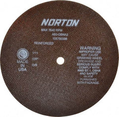 Norton - 8" 60 Grit Aluminum Oxide Cutoff Wheel - 0.035" Thick, 1/2" Arbor, 7,640 Max RPM, Use with Stationary Grinders - Apex Tool & Supply